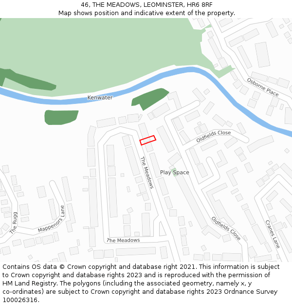 46, THE MEADOWS, LEOMINSTER, HR6 8RF: Location map and indicative extent of plot