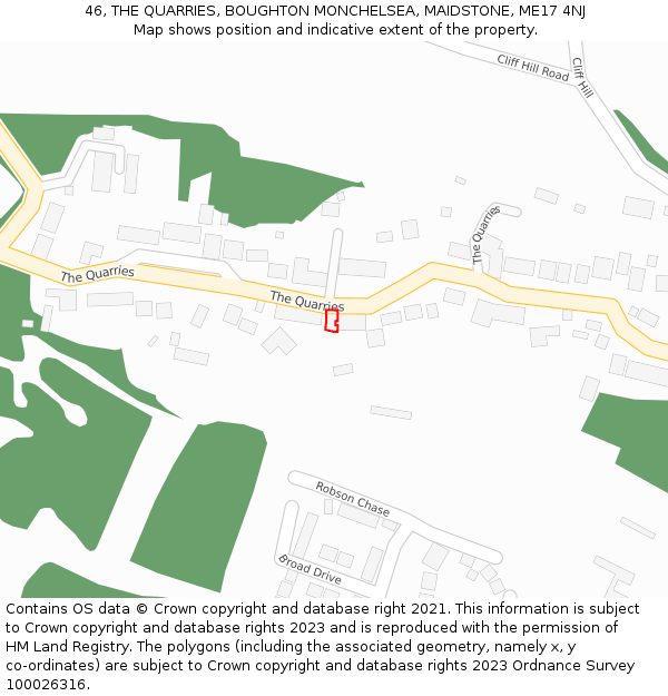 46, THE QUARRIES, BOUGHTON MONCHELSEA, MAIDSTONE, ME17 4NJ: Location map and indicative extent of plot