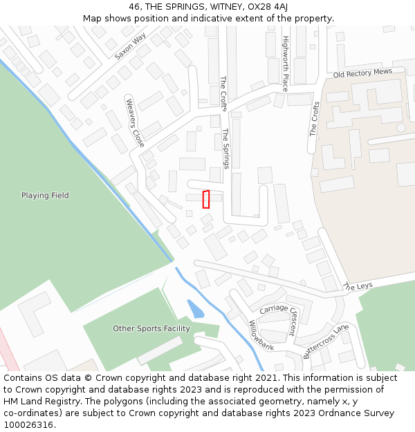 46, THE SPRINGS, WITNEY, OX28 4AJ: Location map and indicative extent of plot