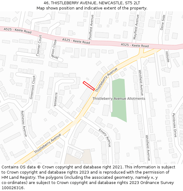 46, THISTLEBERRY AVENUE, NEWCASTLE, ST5 2LT: Location map and indicative extent of plot