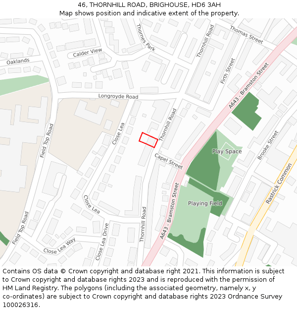 46, THORNHILL ROAD, BRIGHOUSE, HD6 3AH: Location map and indicative extent of plot