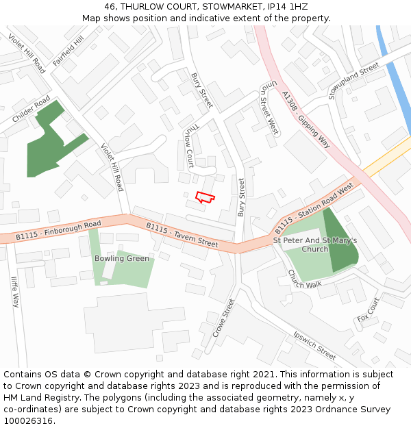 46, THURLOW COURT, STOWMARKET, IP14 1HZ: Location map and indicative extent of plot