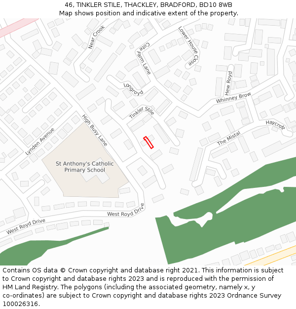 46, TINKLER STILE, THACKLEY, BRADFORD, BD10 8WB: Location map and indicative extent of plot