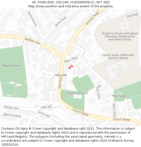 46, TOWN END, GOLCAR, HUDDERSFIELD, HD7 4QD: Location map and indicative extent of plot