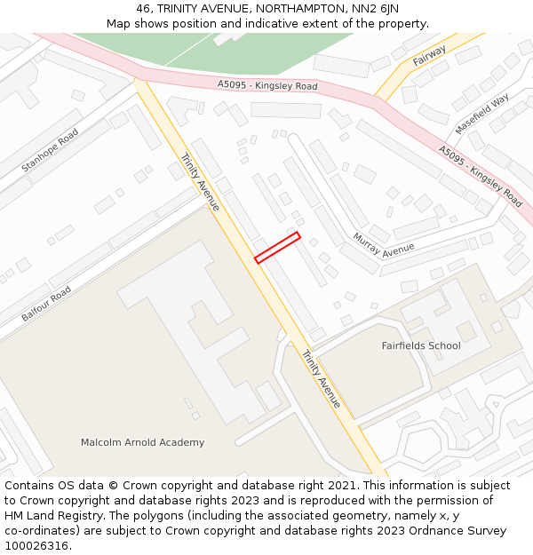 46, TRINITY AVENUE, NORTHAMPTON, NN2 6JN: Location map and indicative extent of plot