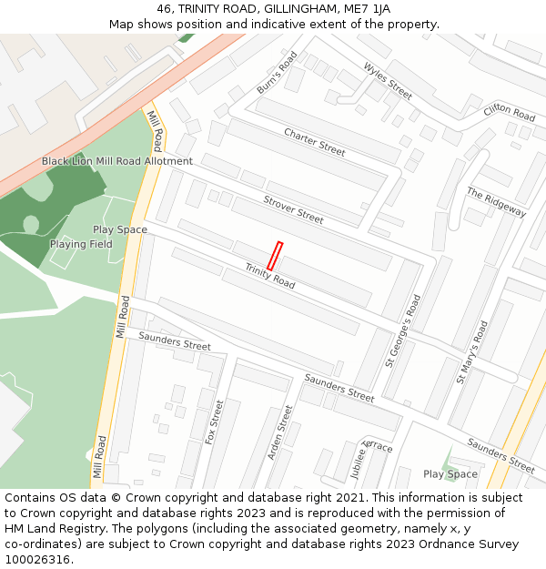46, TRINITY ROAD, GILLINGHAM, ME7 1JA: Location map and indicative extent of plot