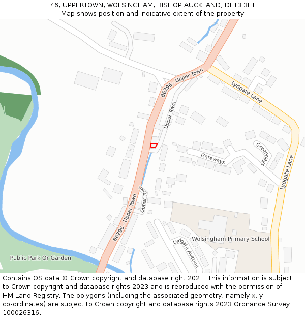 46, UPPERTOWN, WOLSINGHAM, BISHOP AUCKLAND, DL13 3ET: Location map and indicative extent of plot