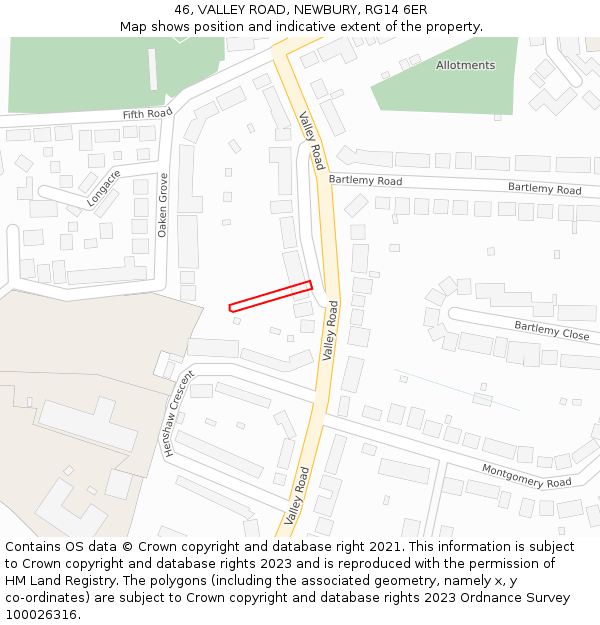 46, VALLEY ROAD, NEWBURY, RG14 6ER: Location map and indicative extent of plot