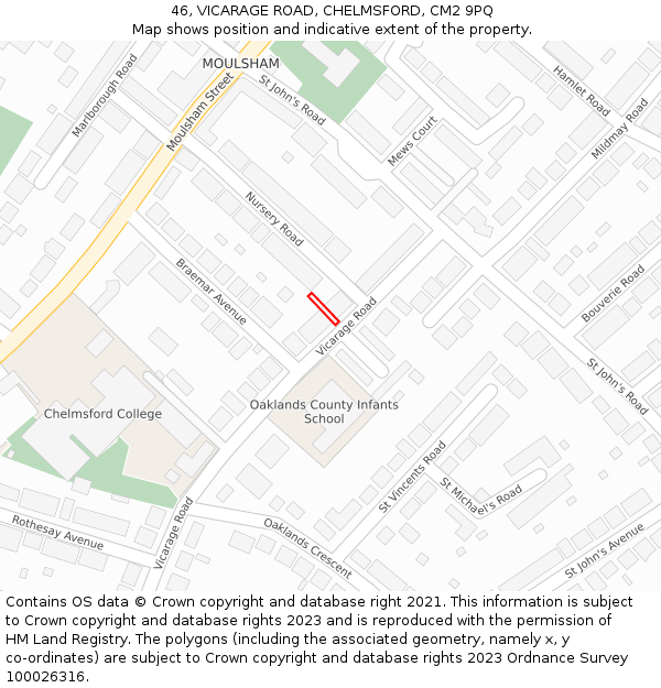 46, VICARAGE ROAD, CHELMSFORD, CM2 9PQ: Location map and indicative extent of plot