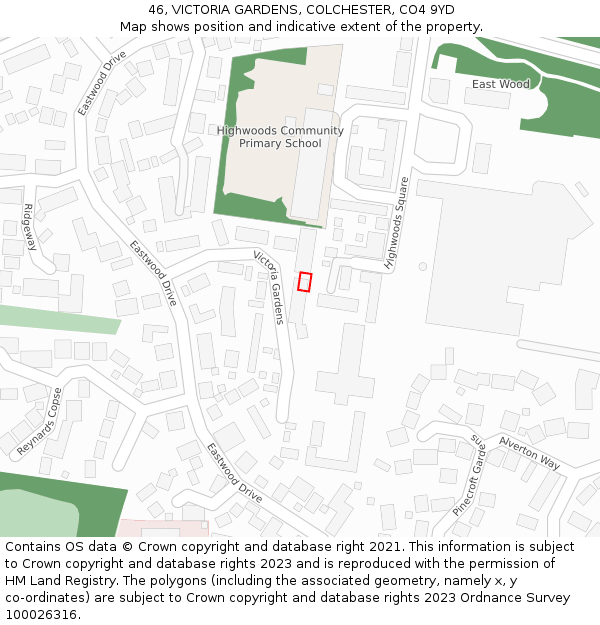 46, VICTORIA GARDENS, COLCHESTER, CO4 9YD: Location map and indicative extent of plot