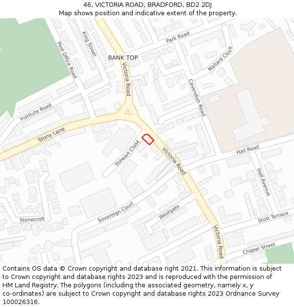 46, VICTORIA ROAD, BRADFORD, BD2 2DJ: Location map and indicative extent of plot
