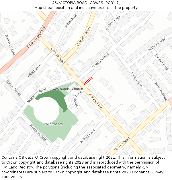 46, VICTORIA ROAD, COWES, PO31 7JJ: Location map and indicative extent of plot