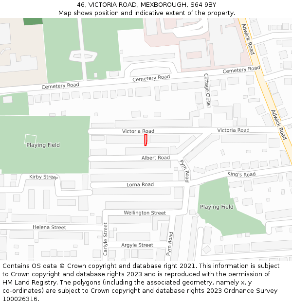 46, VICTORIA ROAD, MEXBOROUGH, S64 9BY: Location map and indicative extent of plot