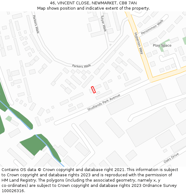 46, VINCENT CLOSE, NEWMARKET, CB8 7AN: Location map and indicative extent of plot