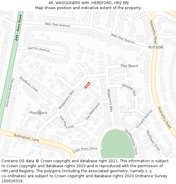 46, WAGGONERS WAY, HEREFORD, HR2 6RJ: Location map and indicative extent of plot