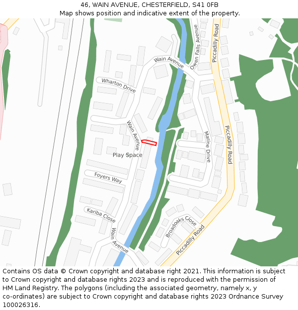 46, WAIN AVENUE, CHESTERFIELD, S41 0FB: Location map and indicative extent of plot