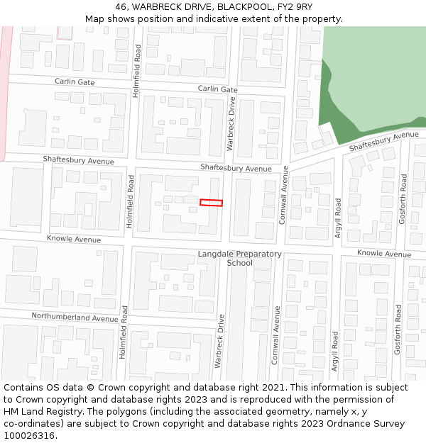 46, WARBRECK DRIVE, BLACKPOOL, FY2 9RY: Location map and indicative extent of plot