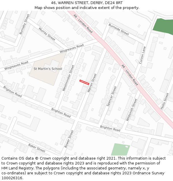 46, WARREN STREET, DERBY, DE24 8RT: Location map and indicative extent of plot