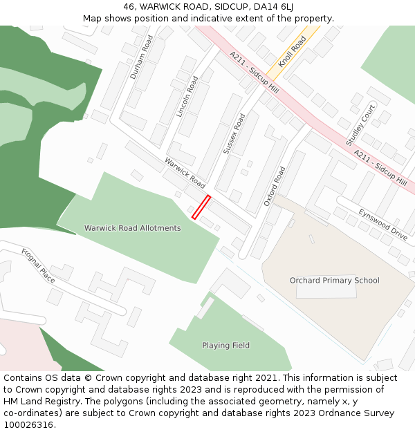 46, WARWICK ROAD, SIDCUP, DA14 6LJ: Location map and indicative extent of plot