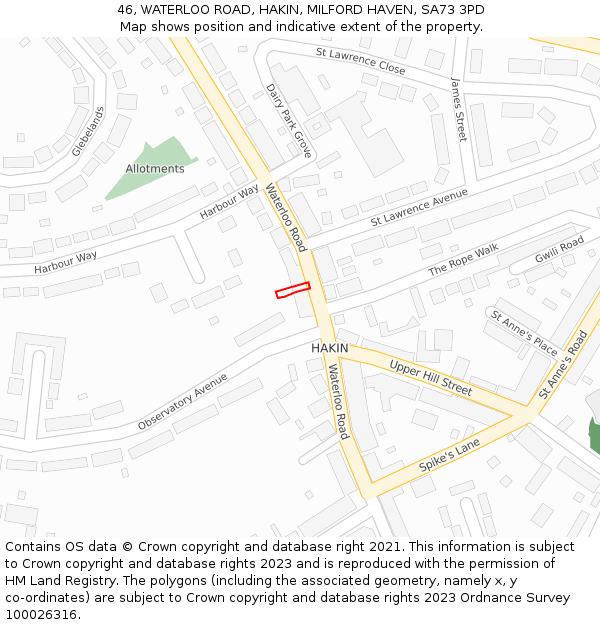46, WATERLOO ROAD, HAKIN, MILFORD HAVEN, SA73 3PD: Location map and indicative extent of plot