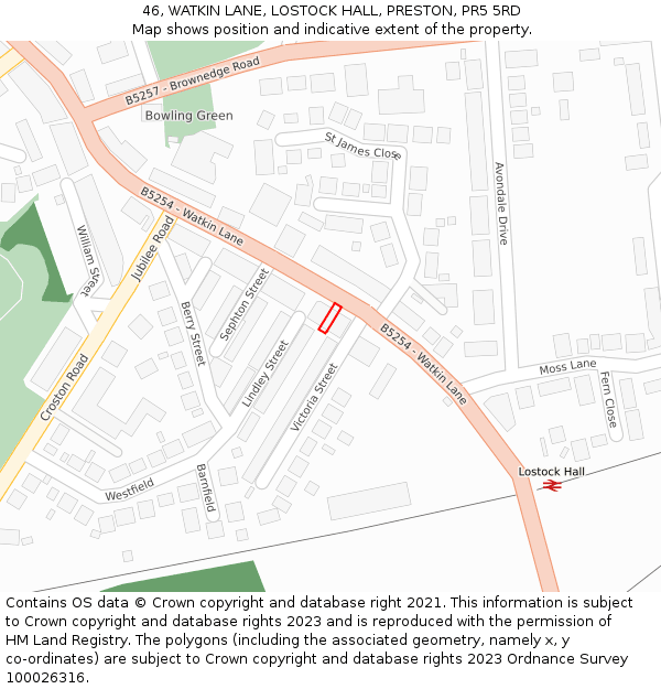 46, WATKIN LANE, LOSTOCK HALL, PRESTON, PR5 5RD: Location map and indicative extent of plot
