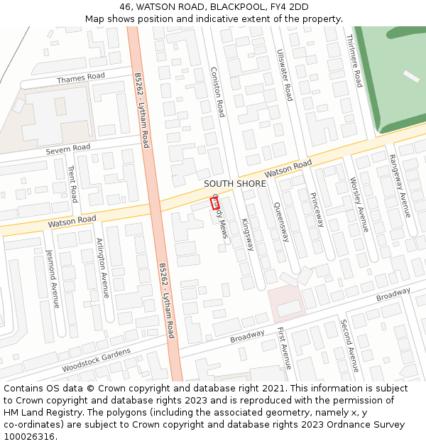 46, WATSON ROAD, BLACKPOOL, FY4 2DD: Location map and indicative extent of plot