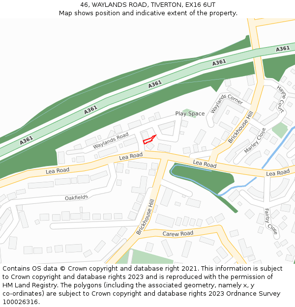 46, WAYLANDS ROAD, TIVERTON, EX16 6UT: Location map and indicative extent of plot