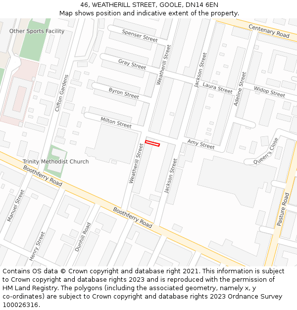 46, WEATHERILL STREET, GOOLE, DN14 6EN: Location map and indicative extent of plot