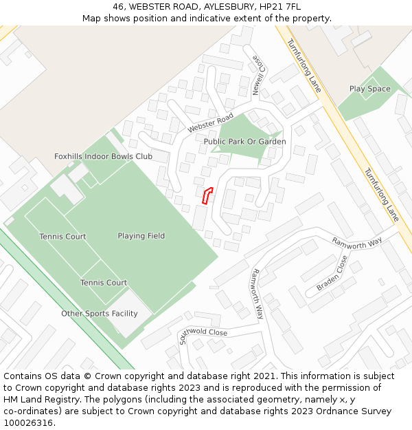 46, WEBSTER ROAD, AYLESBURY, HP21 7FL: Location map and indicative extent of plot