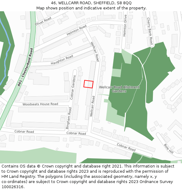 46, WELLCARR ROAD, SHEFFIELD, S8 8QQ: Location map and indicative extent of plot