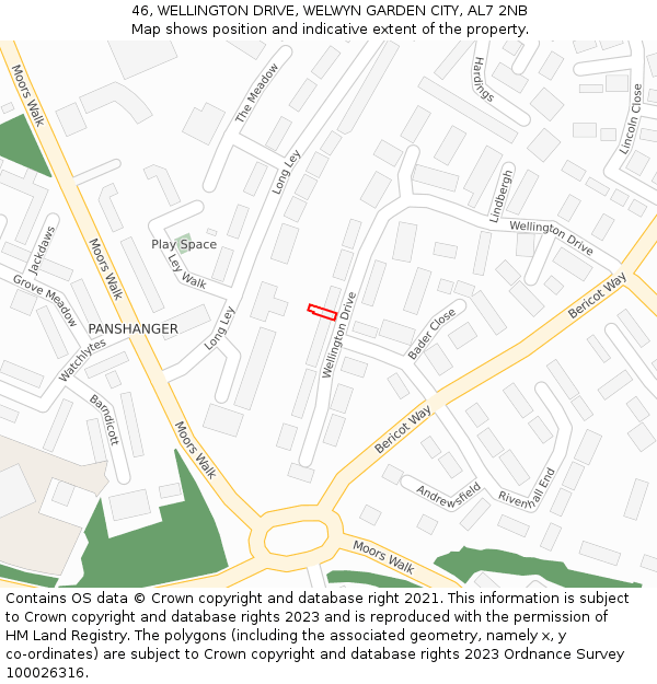 46, WELLINGTON DRIVE, WELWYN GARDEN CITY, AL7 2NB: Location map and indicative extent of plot
