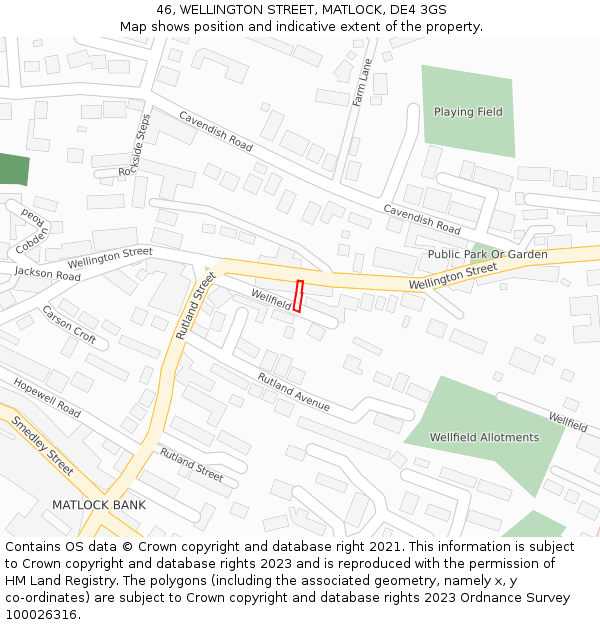 46, WELLINGTON STREET, MATLOCK, DE4 3GS: Location map and indicative extent of plot