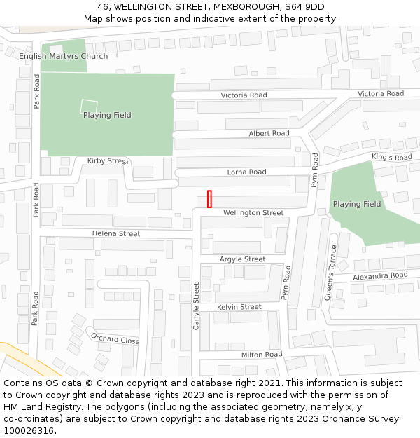 46, WELLINGTON STREET, MEXBOROUGH, S64 9DD: Location map and indicative extent of plot