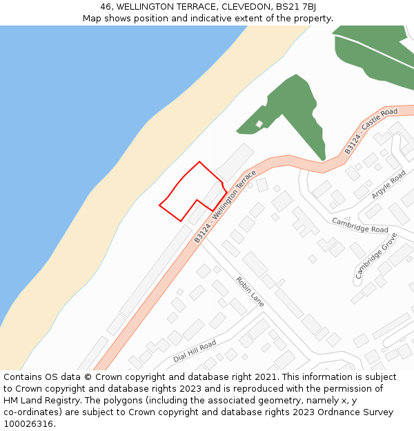 46, WELLINGTON TERRACE, CLEVEDON, BS21 7BJ: Location map and indicative extent of plot