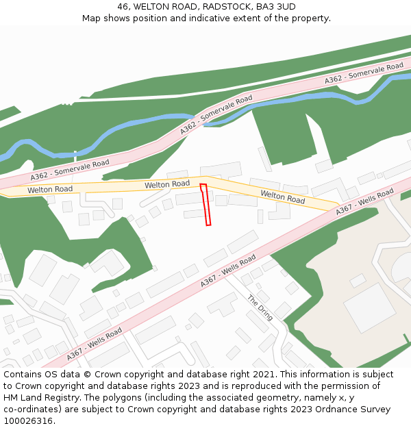 46, WELTON ROAD, RADSTOCK, BA3 3UD: Location map and indicative extent of plot
