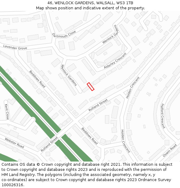 46, WENLOCK GARDENS, WALSALL, WS3 1TB: Location map and indicative extent of plot