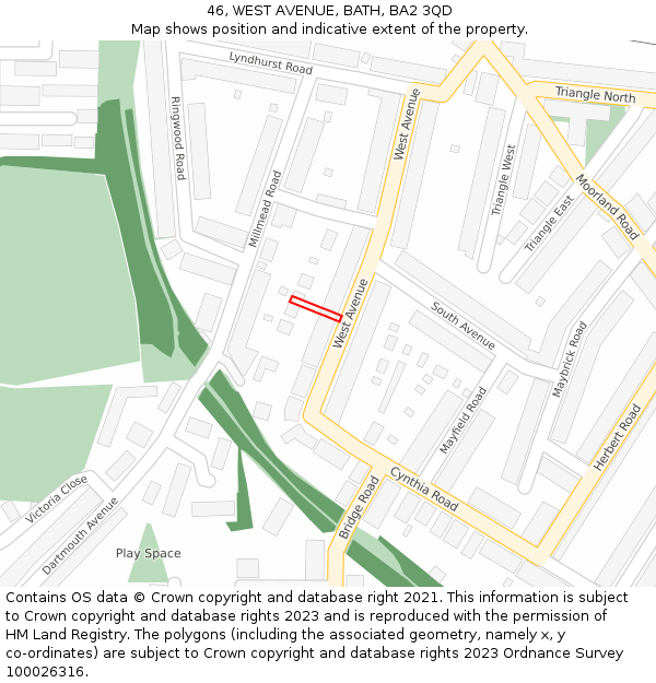 46, WEST AVENUE, BATH, BA2 3QD: Location map and indicative extent of plot