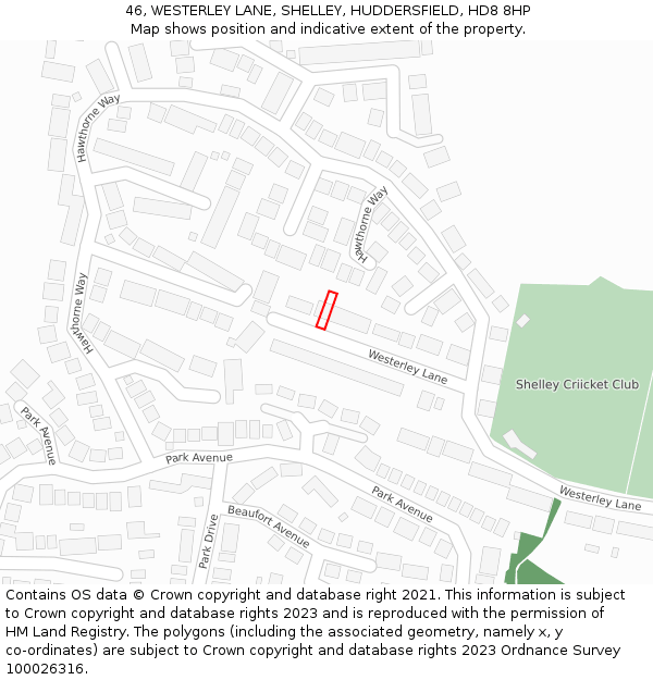46, WESTERLEY LANE, SHELLEY, HUDDERSFIELD, HD8 8HP: Location map and indicative extent of plot