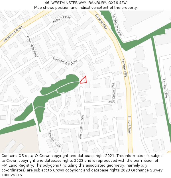 46, WESTMINSTER WAY, BANBURY, OX16 4FW: Location map and indicative extent of plot