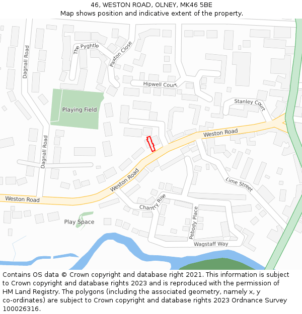 46, WESTON ROAD, OLNEY, MK46 5BE: Location map and indicative extent of plot