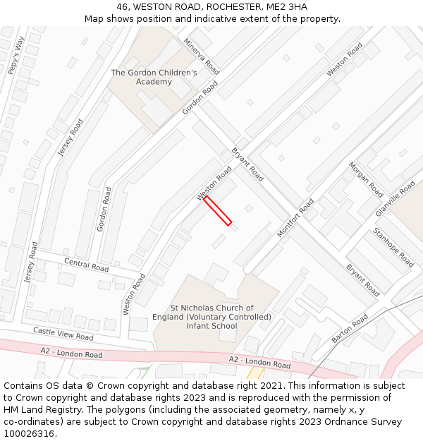 46, WESTON ROAD, ROCHESTER, ME2 3HA: Location map and indicative extent of plot