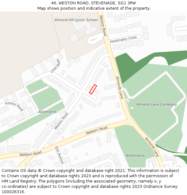 46, WESTON ROAD, STEVENAGE, SG1 3RW: Location map and indicative extent of plot