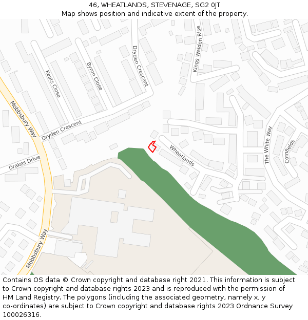 46, WHEATLANDS, STEVENAGE, SG2 0JT: Location map and indicative extent of plot