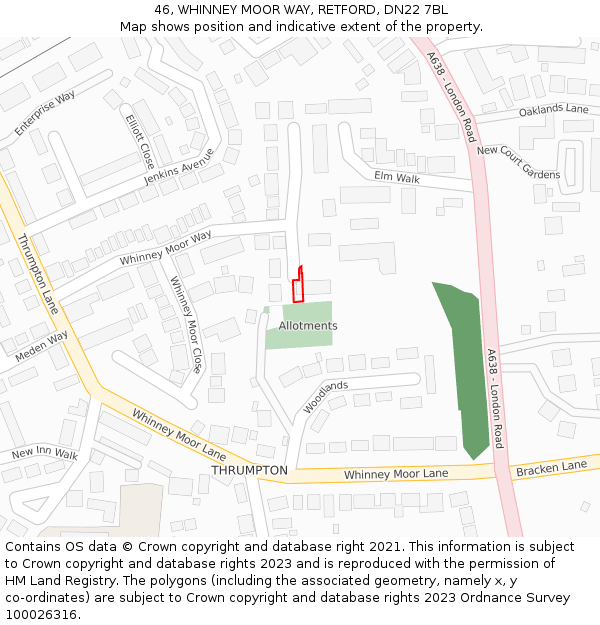 46, WHINNEY MOOR WAY, RETFORD, DN22 7BL: Location map and indicative extent of plot
