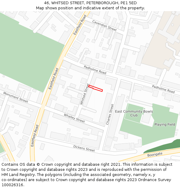 46, WHITSED STREET, PETERBOROUGH, PE1 5ED: Location map and indicative extent of plot