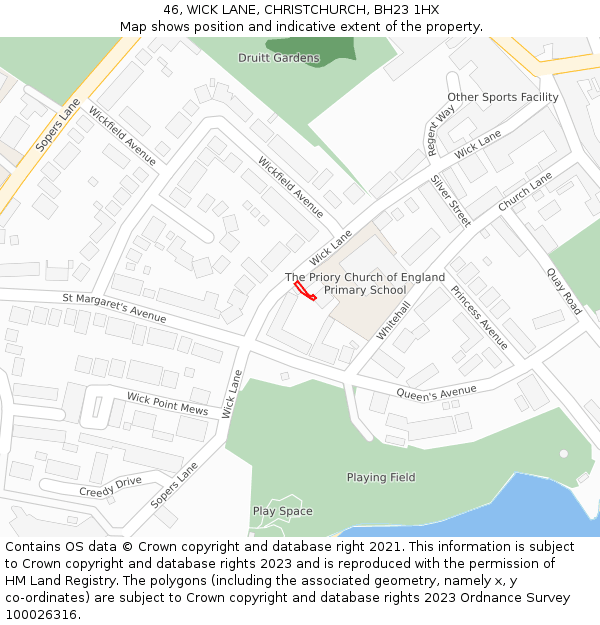 46, WICK LANE, CHRISTCHURCH, BH23 1HX: Location map and indicative extent of plot