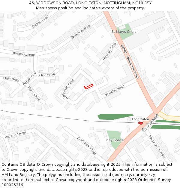46, WIDDOWSON ROAD, LONG EATON, NOTTINGHAM, NG10 3SY: Location map and indicative extent of plot