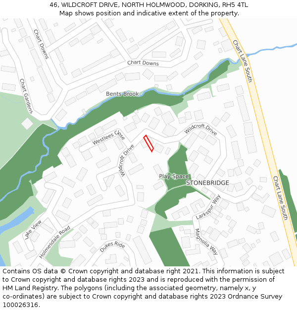 46, WILDCROFT DRIVE, NORTH HOLMWOOD, DORKING, RH5 4TL: Location map and indicative extent of plot