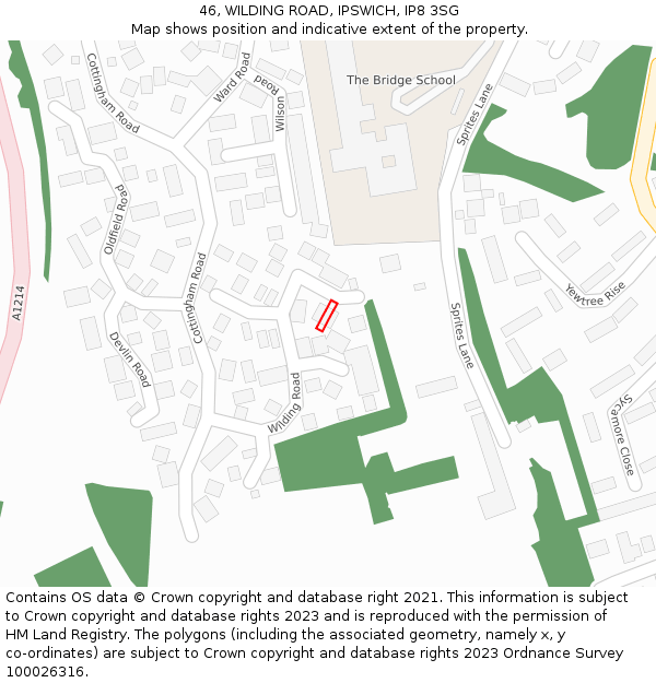 46, WILDING ROAD, IPSWICH, IP8 3SG: Location map and indicative extent of plot