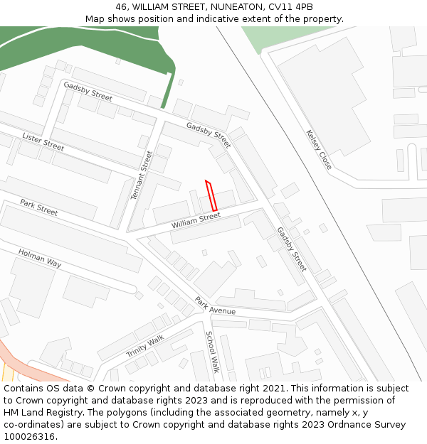 46, WILLIAM STREET, NUNEATON, CV11 4PB: Location map and indicative extent of plot